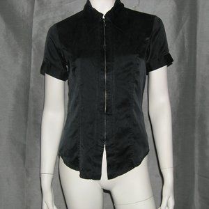 EXPRESS | Silk Short Sleeve Zip front Shirt